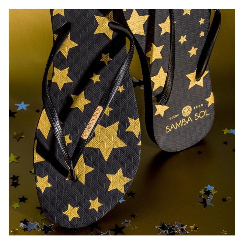 Samba Sol Women’s Black and Gold Star Flip Flops